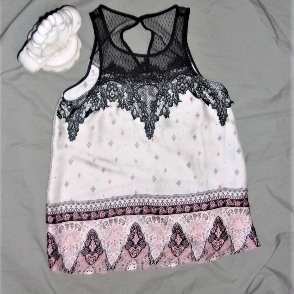 small womens tank top black white pink shirt lace